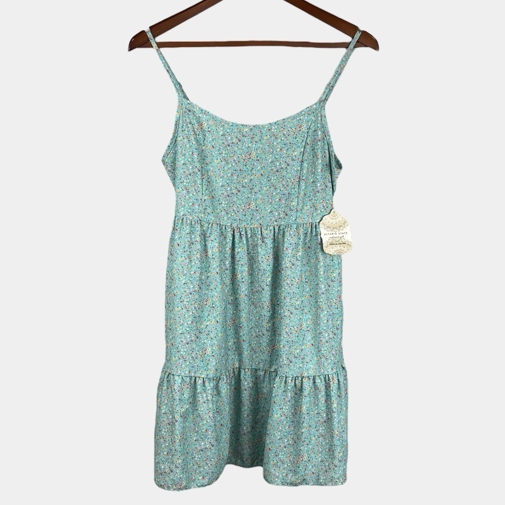 Altar’d State Floral Mini Dress Size M Mint Green Babydoll Tiered Summer NEW - Picture 3 of 13